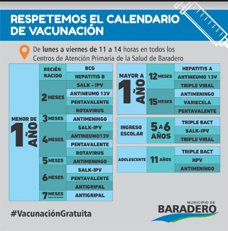 ¡Respetemos el calendario de vacunas! | Vacunación gratuita en los Centros de Salud de Baradero
