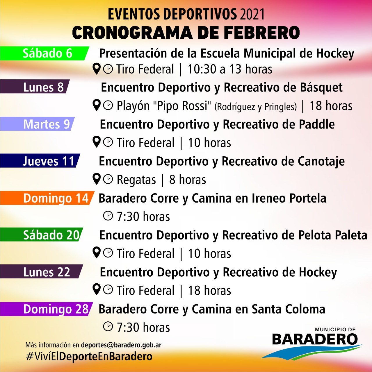 #VivíElDeporteEnBaradero | Cronograma de febrero 2021: los eventos deportivos que se vienen