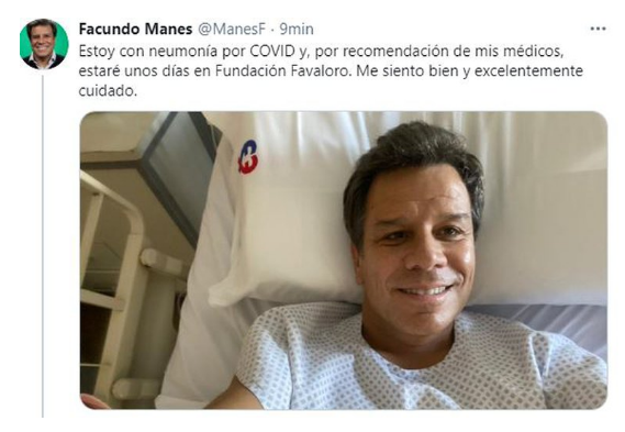 El neurocientífico Facundo Manes tiene coronavirus y está internado por neumonía en la Fundación Favaloro