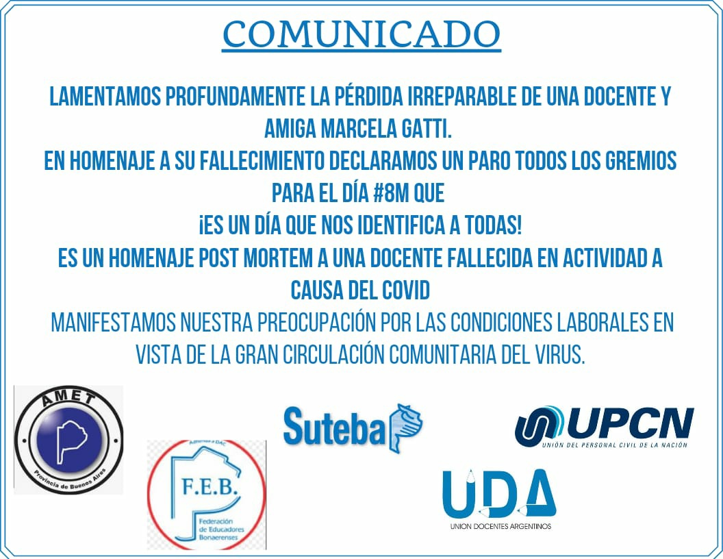 8M: Paro de actividades de los docentes