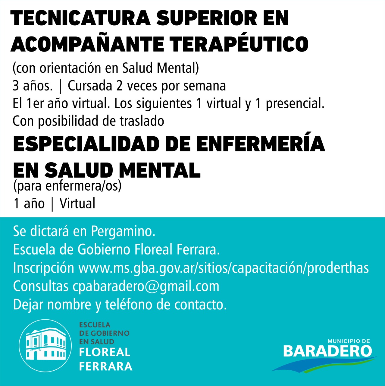 Inscripción a la Tecnicatura Superior en Acompañante Terapéutico y a la Especialización de Enfermería en Salud Mental
