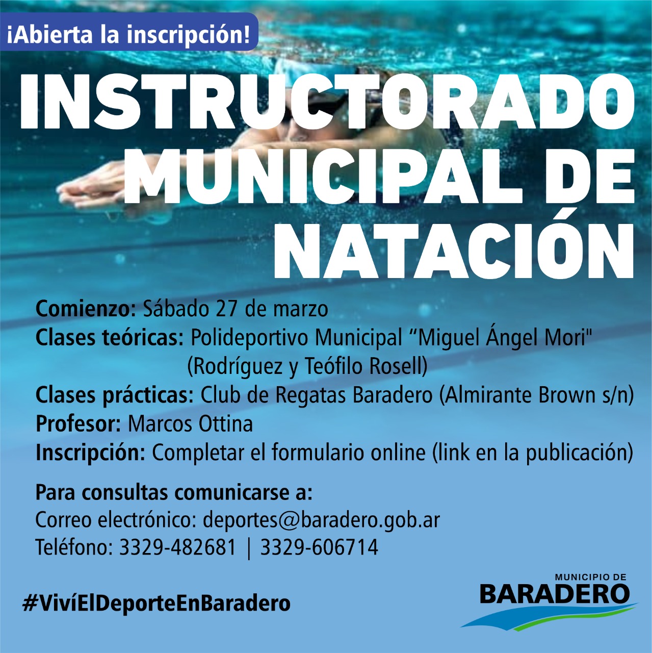#VivíElDeporteEnBaradero | Están abiertas las inscripciones para el Instructorado Municipal de Natación