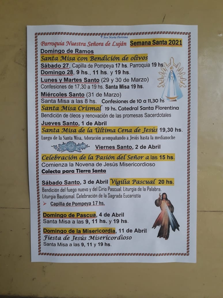 Semana Santa: Horarios de Misas Parroquia de Luján