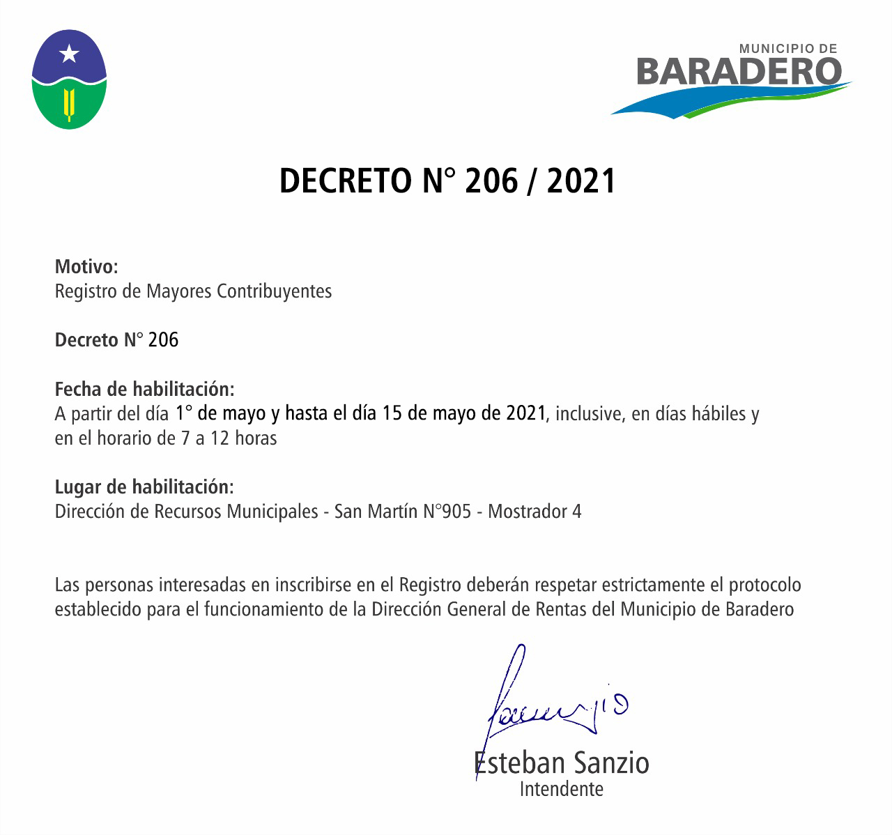 Decreto N° 206/2021 – Registro de Mayores Contribuyentes