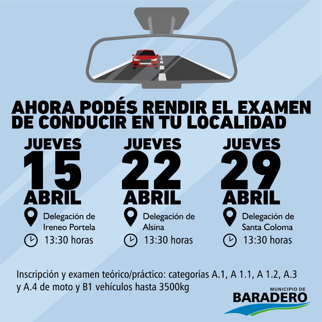#Seguridad | Se realizan exámenes de conducir en Alsina, Portela y Coloma