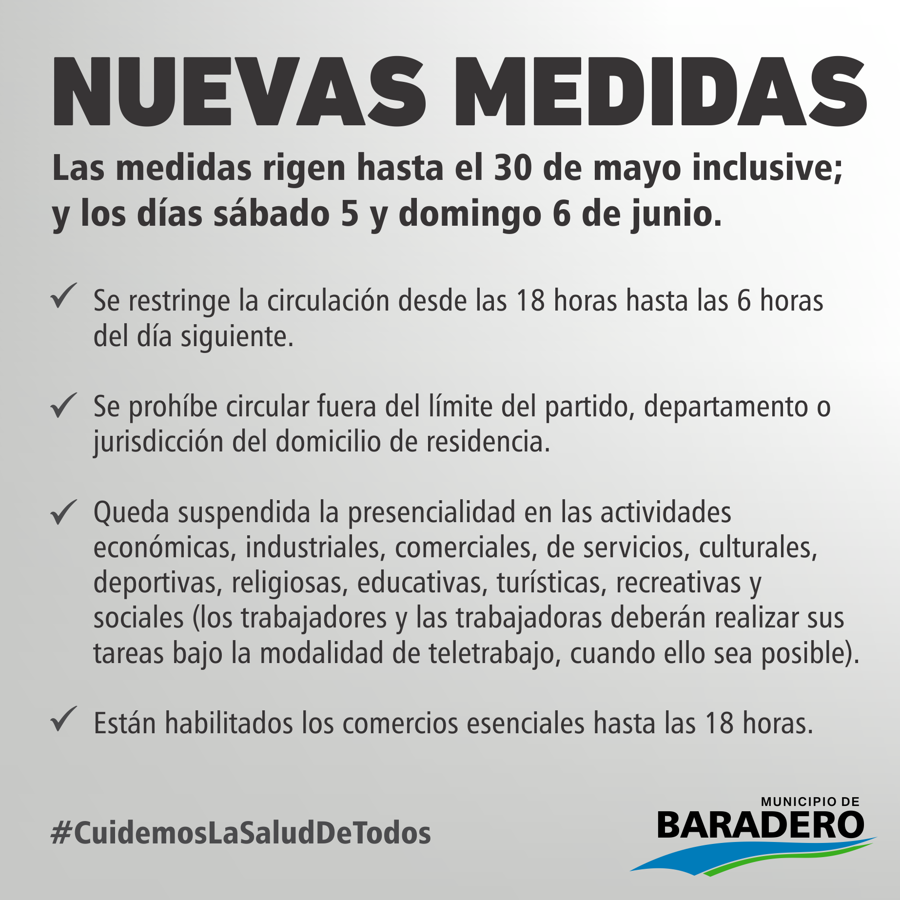 #CuidamosLaSaludDeTodos | Nuevas medidas en Baradero hasta el 30 de mayo