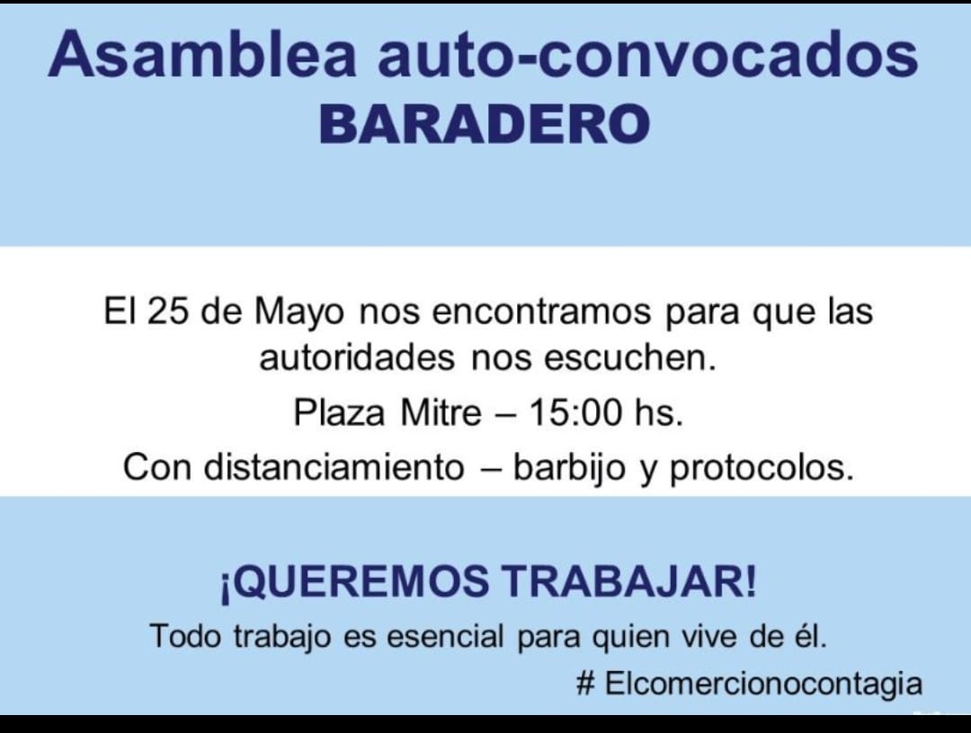 Reclamo: Comerciantes y trabajadores independientes se autoconvocan para el 25 de Mayo