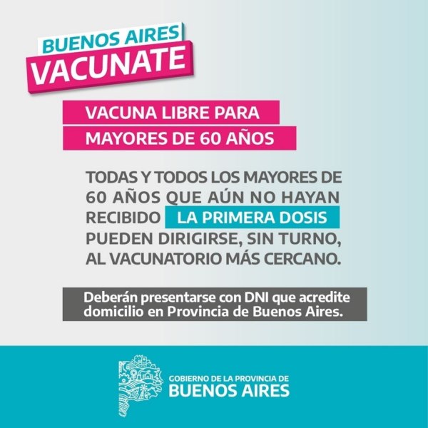 #TrabajamosParaCuidarte | Comenzó la vacunación libre para mayores de 60 años en Baradero