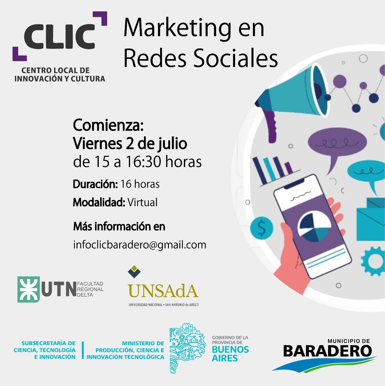 Centro Local e Innovación y Cultura: inscripciones abiertas para el taller de Marketing en Redes Sociale
