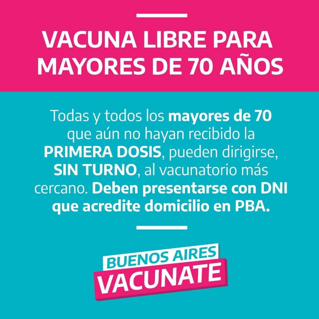#TrabajamosParaCuidarte | Personas mayores de 70 años pueden vacunarse contra el COVID-19 sin inscripción previa