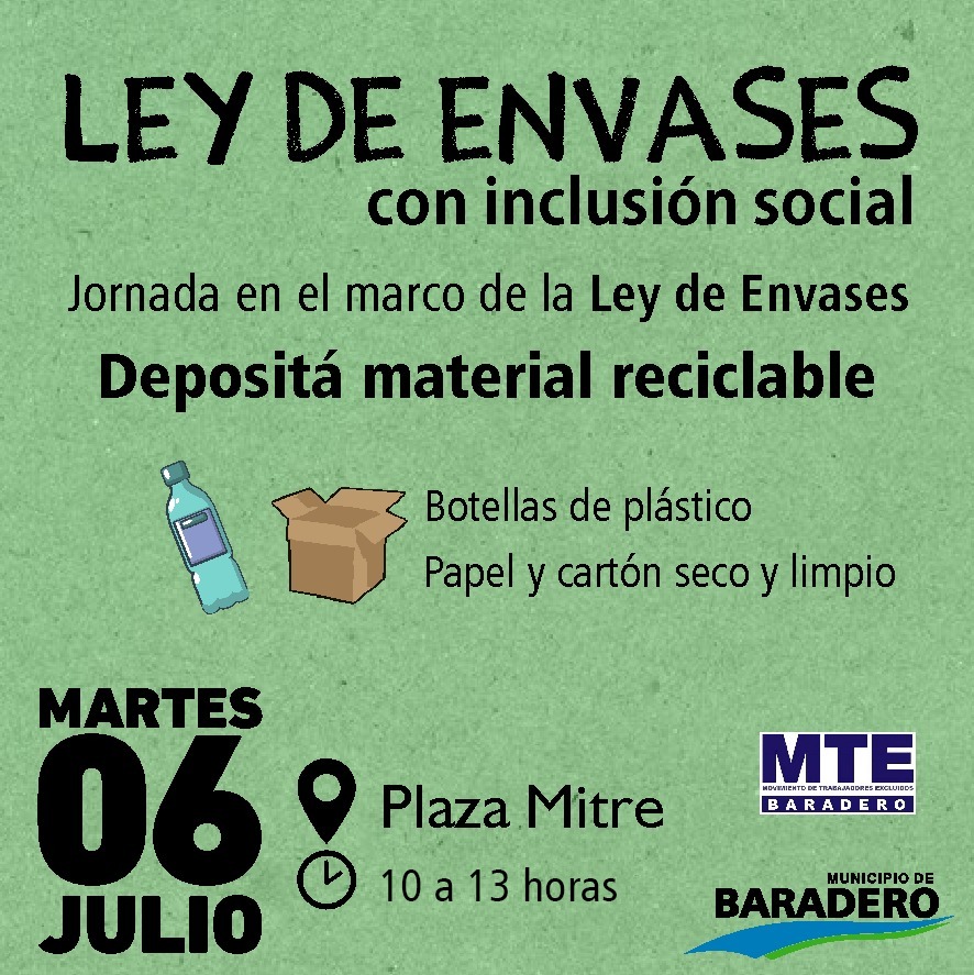 Medio Ambiente. Jornada de ley de envases en Plaza Mitre