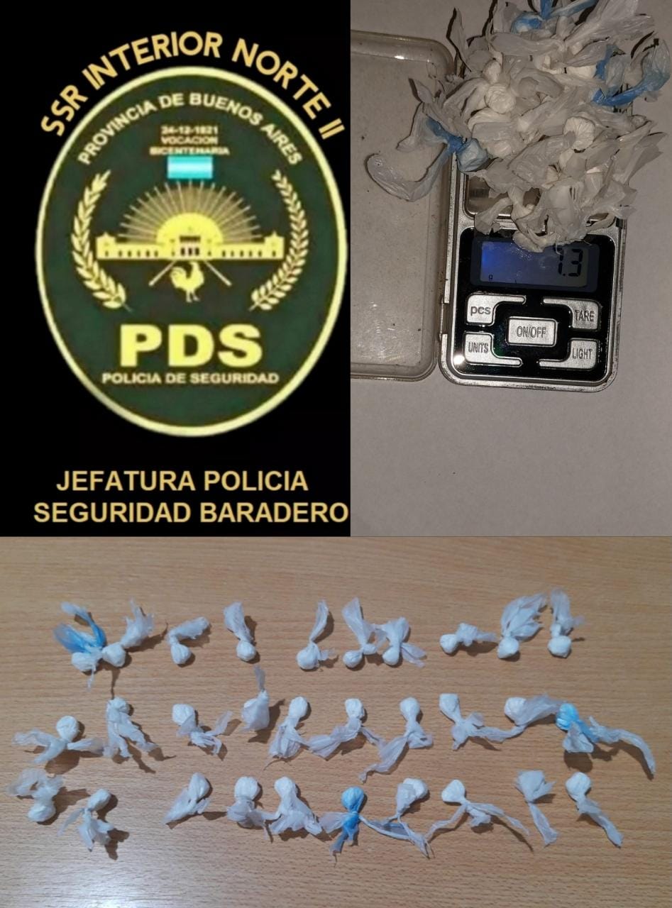 Policiales. Un detenido con 30 envoltorios de cocaína