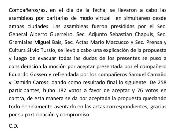 Ingredion: Los afiliados en asamblea aceptaron la propuesta de la empresa