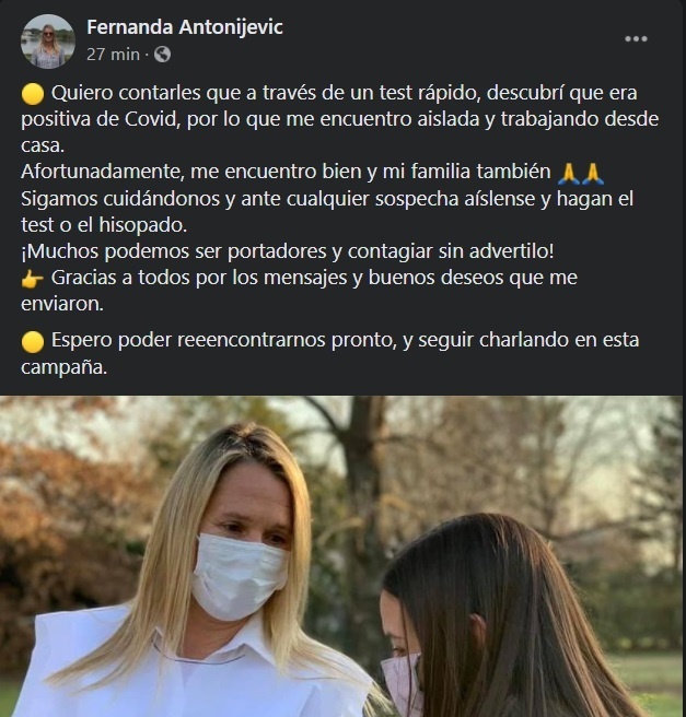 La ex intendenta Antonijevic contrajo Covid y se encuentra aislada