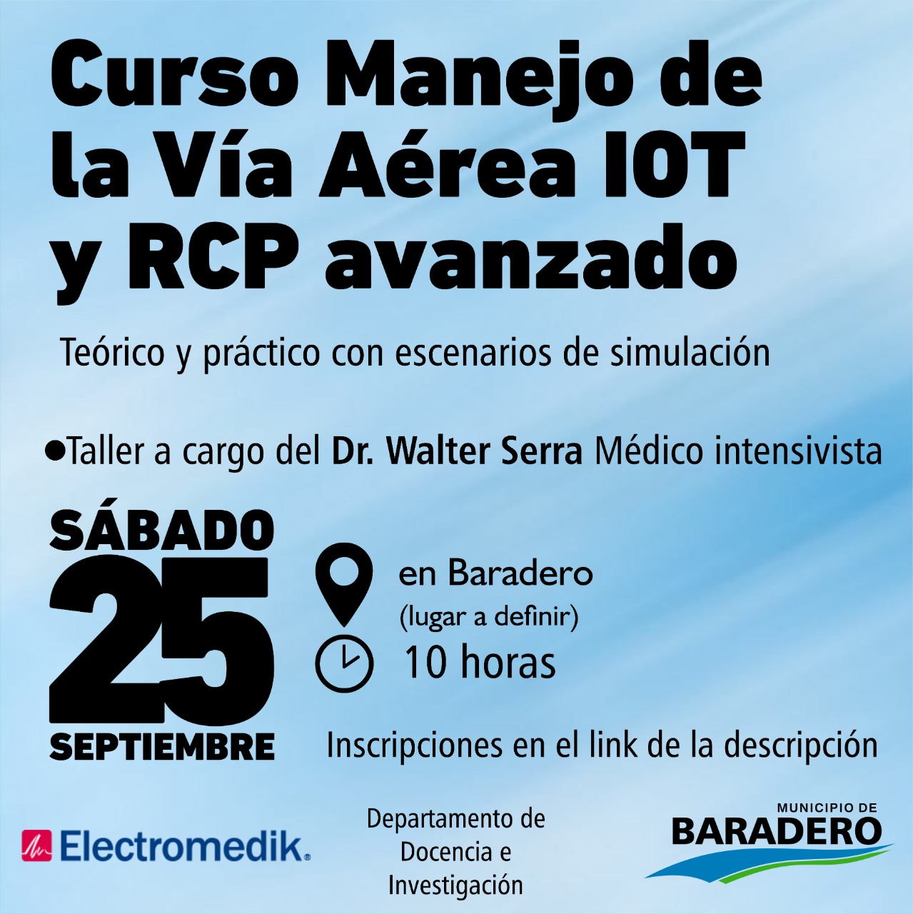 #TrabajamosParaCuidarte | Está abierta la inscripción para el Curso de Manejo de la Vía Aérea IOT y RCP