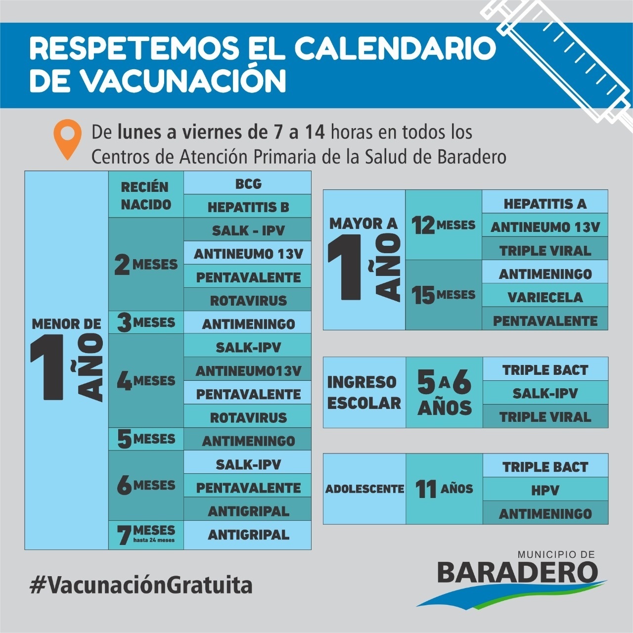 #TrabajamosParaCuidarte | Calendario de Vacunación gratuita en los Centros de Salud de Baradero