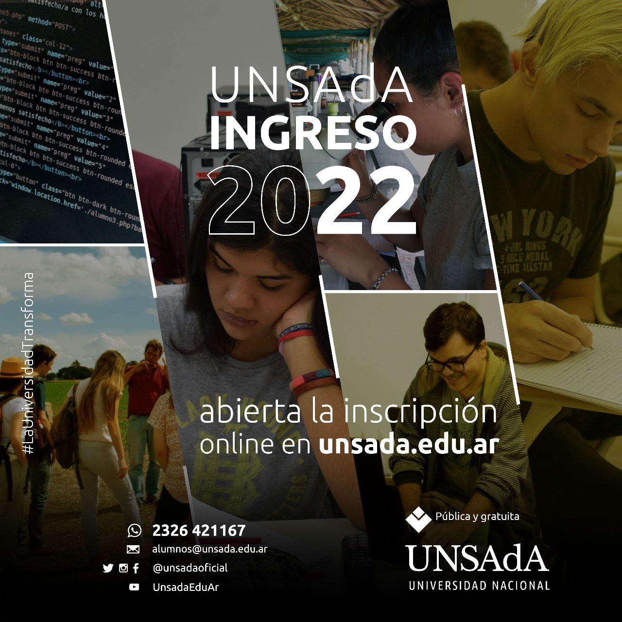 #TrabajamosParaElFuturo | La UNSAdA abrió las inscripciones 2022 para todas las carreras de grado y pregrado