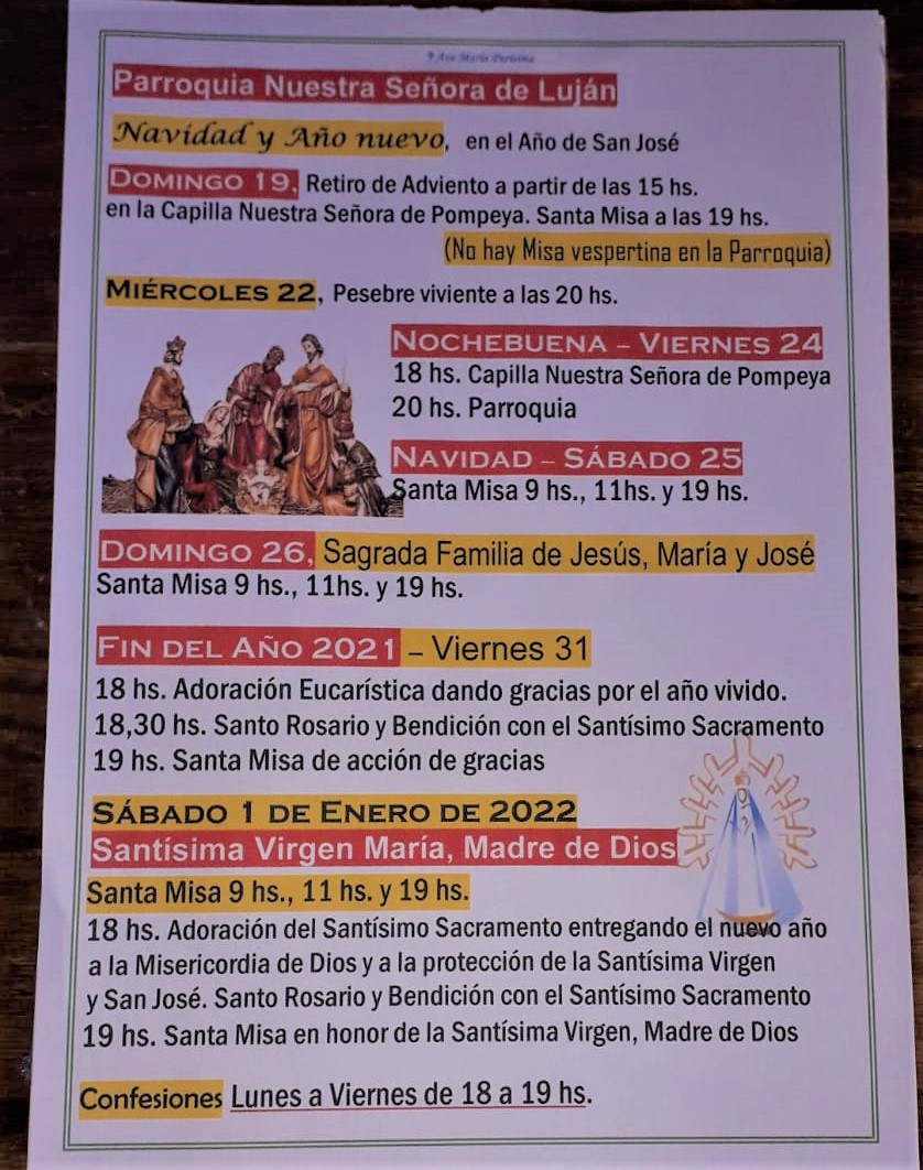 Horarios Misa de Navidad.