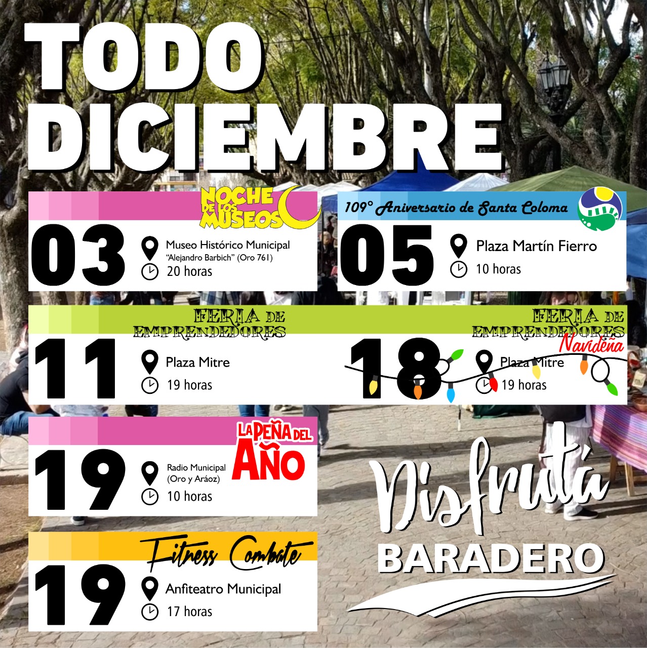 Cronograma de actividades culturales en diciembre