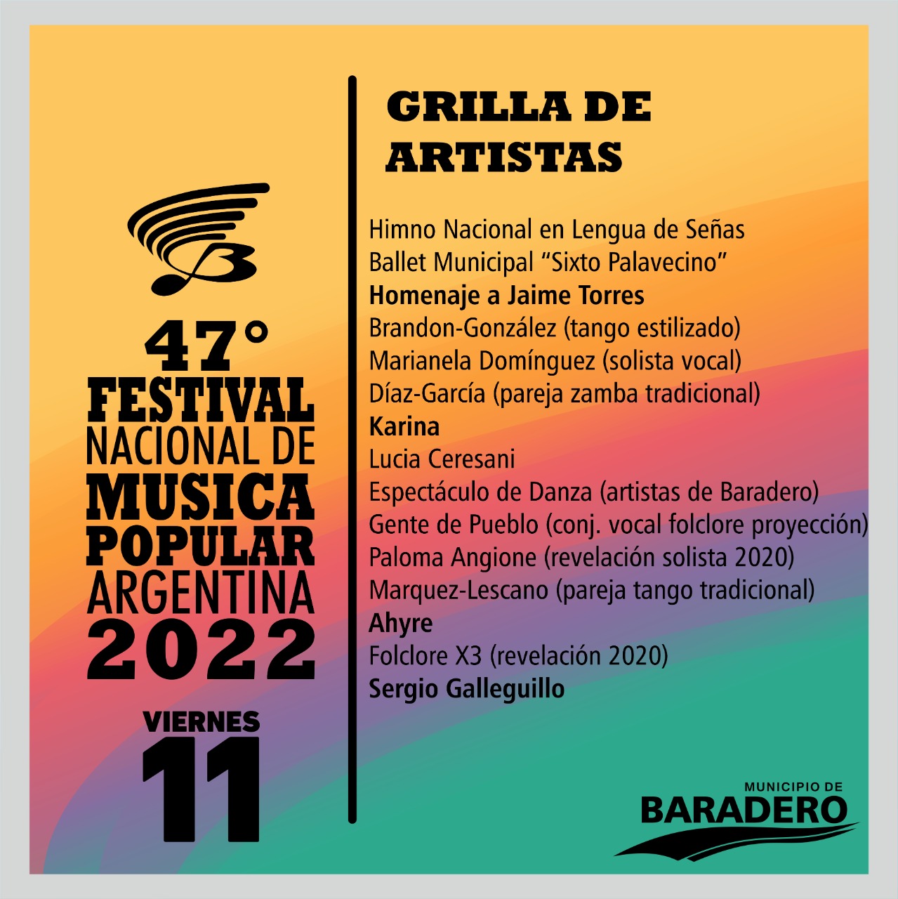 Grilla de Artistas para este Viernes 11??