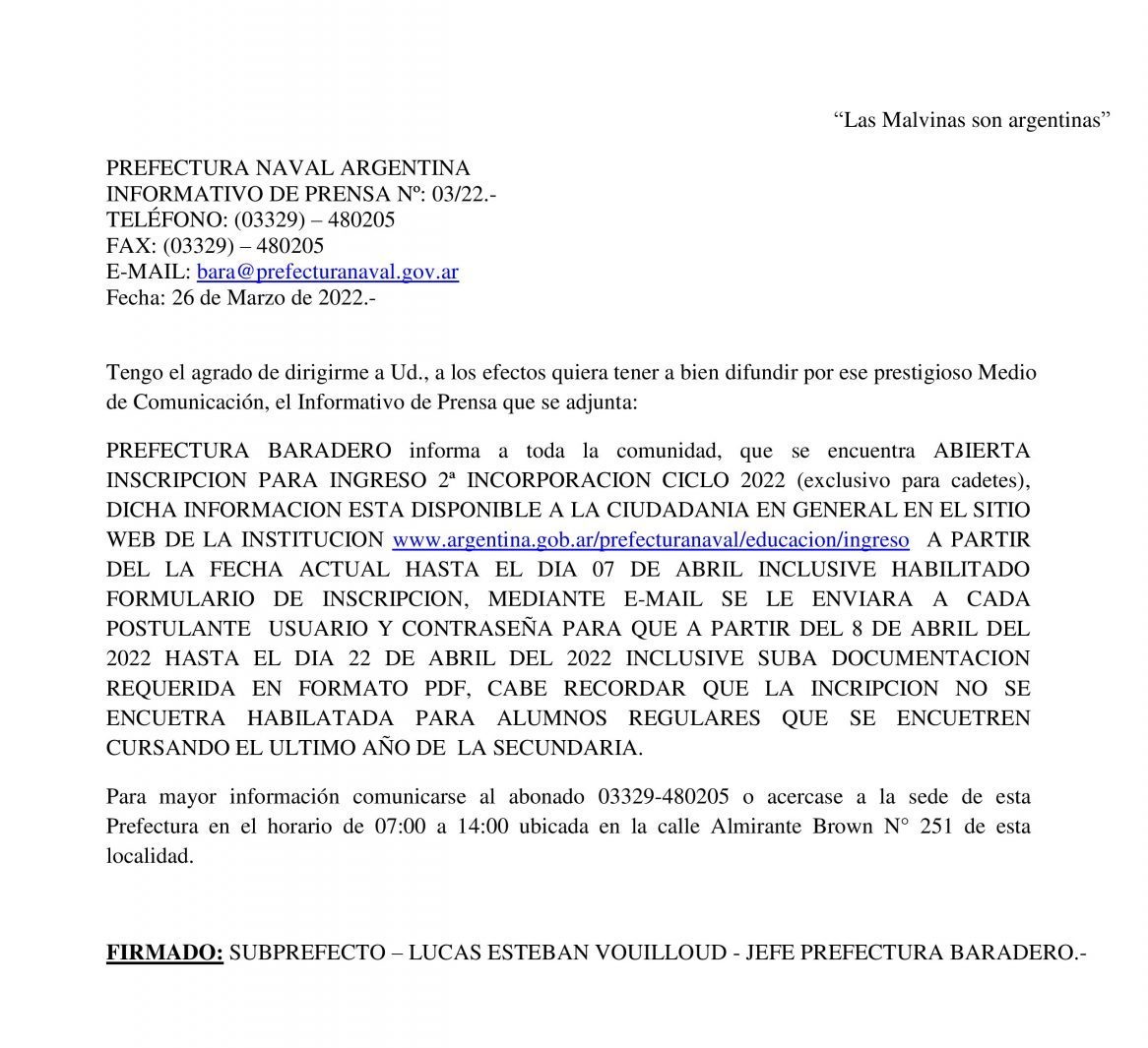 Prefectura naval Argentina informa.