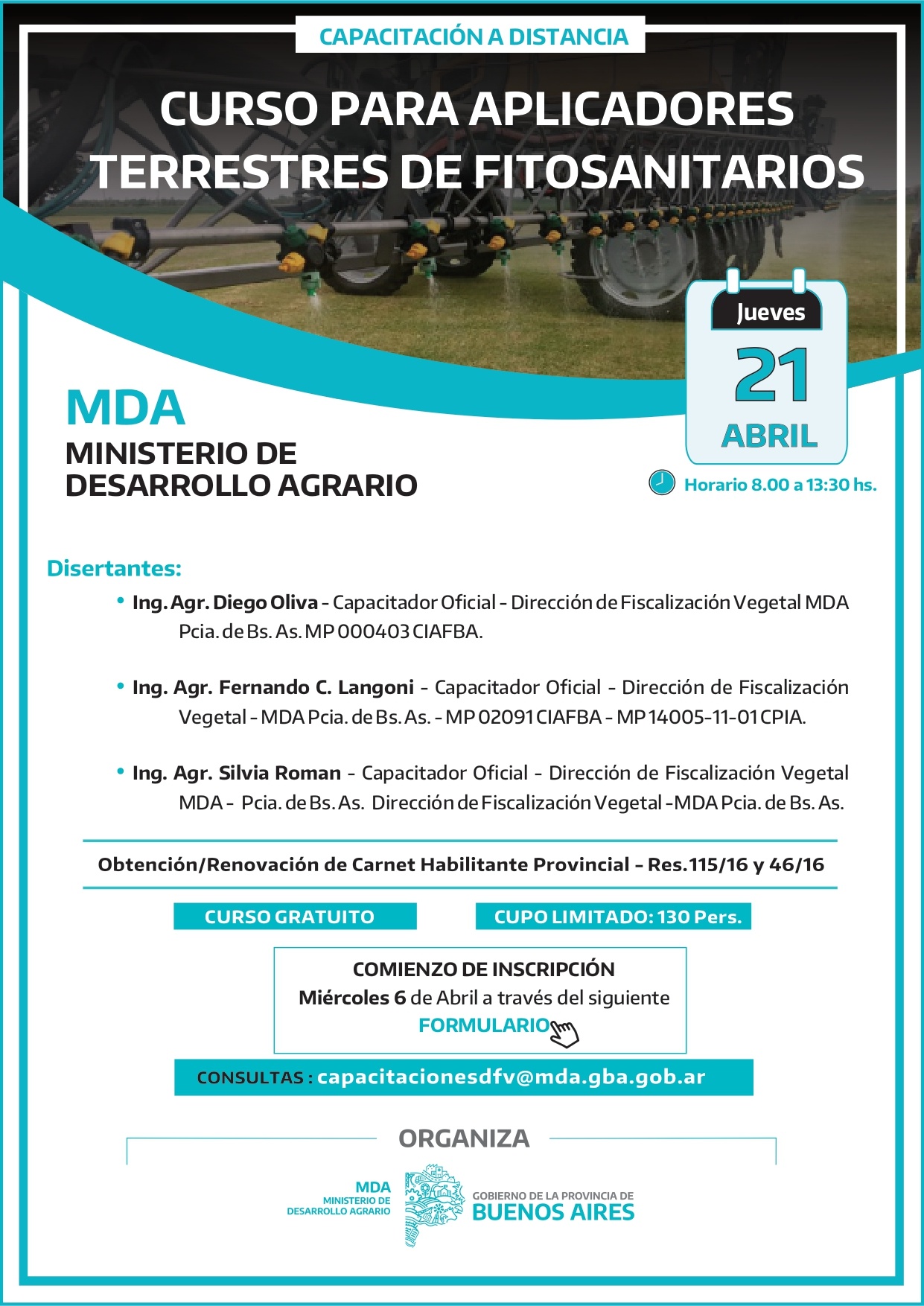 Inscripciones abiertas | Curso para aplicadores terrestres de fitosanitarios