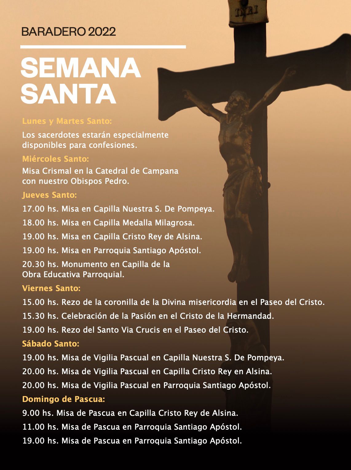 Programa de actividades en semana santa de la Iglesia Santiago Apóstol.