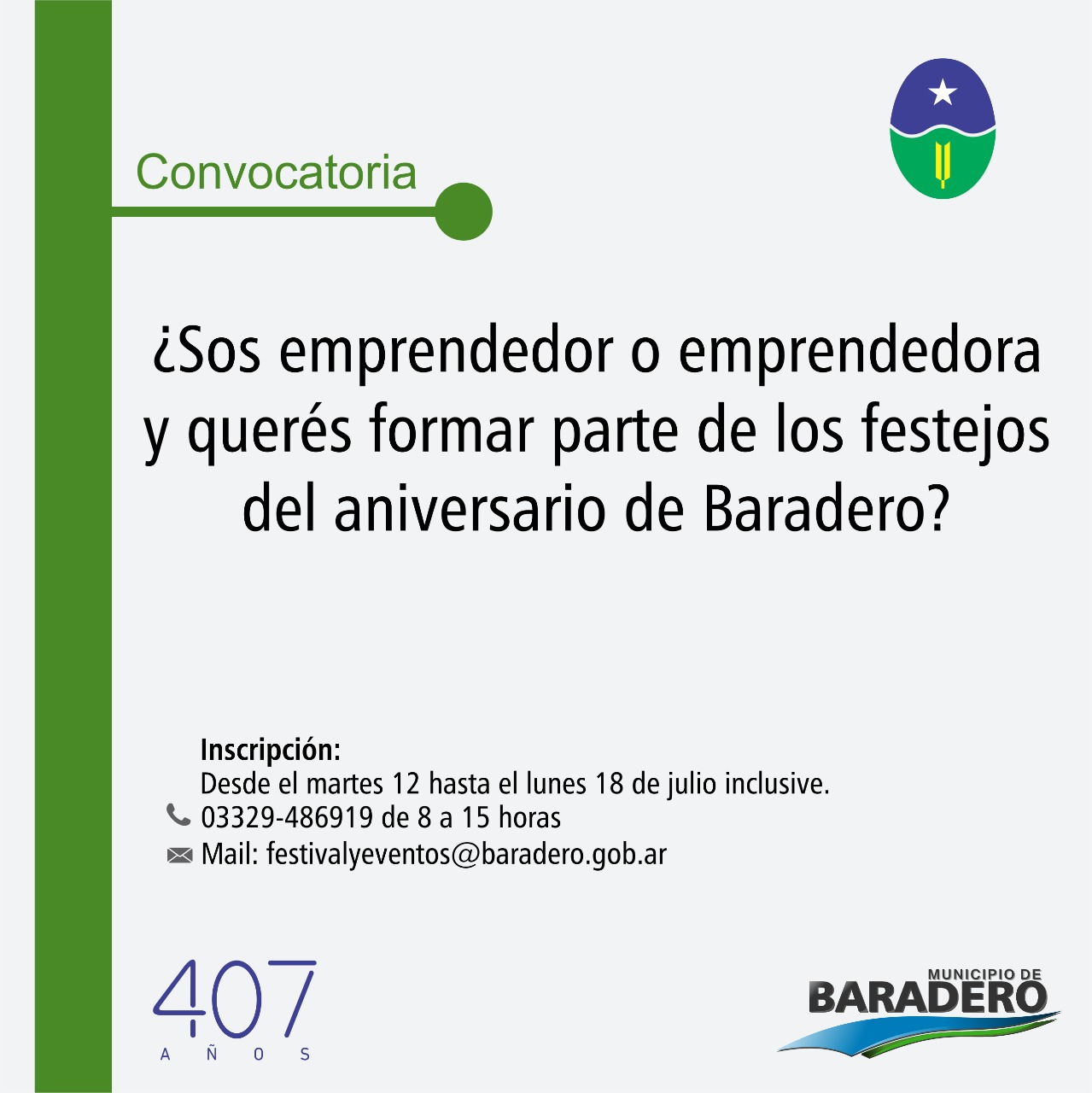 Convocatoria a emprendedores, artesanos y carros gastronómicos para el Aniversario de Baradero