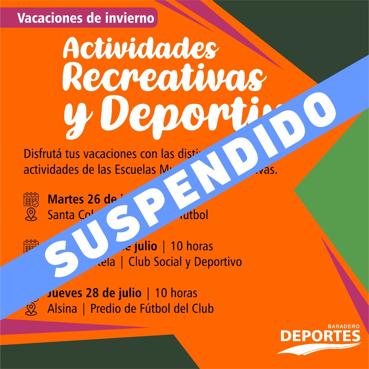 Suspendidas las actividades previstas para esta semana por el clima.