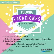 Están abiertas las inscripciones para la Colonia de Vacaciones para personas adultas