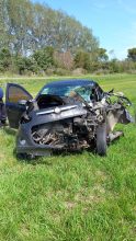 Choque entre en un auto y un camión en RUTA NACIONAL N°9 KM 136