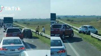Manifestación de transportistas en Río Tala: sacaron un guardarrail para evitar un corte de ruta