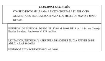 Consejo Escolar Baradero solicita llamado a licitación para la provisión de alimentos para el Servicio Alimentario Escolar (SAE)