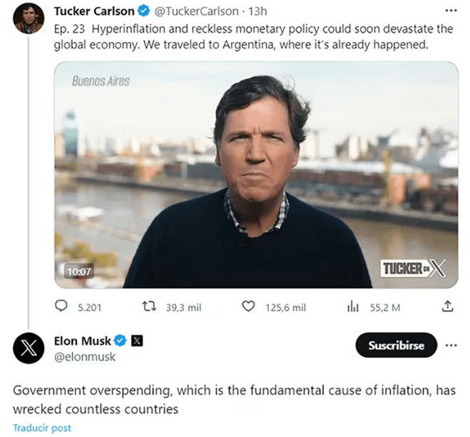 Tucker Carlson cambió dólares en una cueva y relató cómo se paga en restaurantes con “ladrillos” de pesos: “Parece Zimbabue”