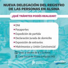 Alsina ya cuenta con la Delegación del Registro Provincial de las Personas