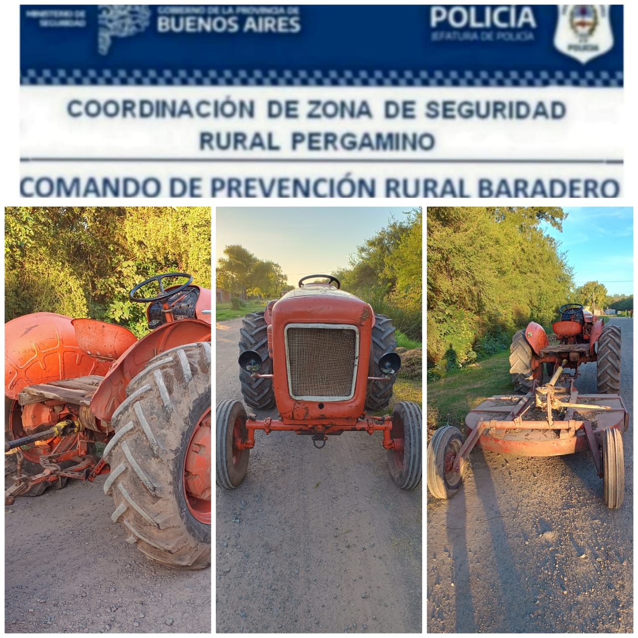 Recuperan un tractor y una desmalezadora robada en un campo