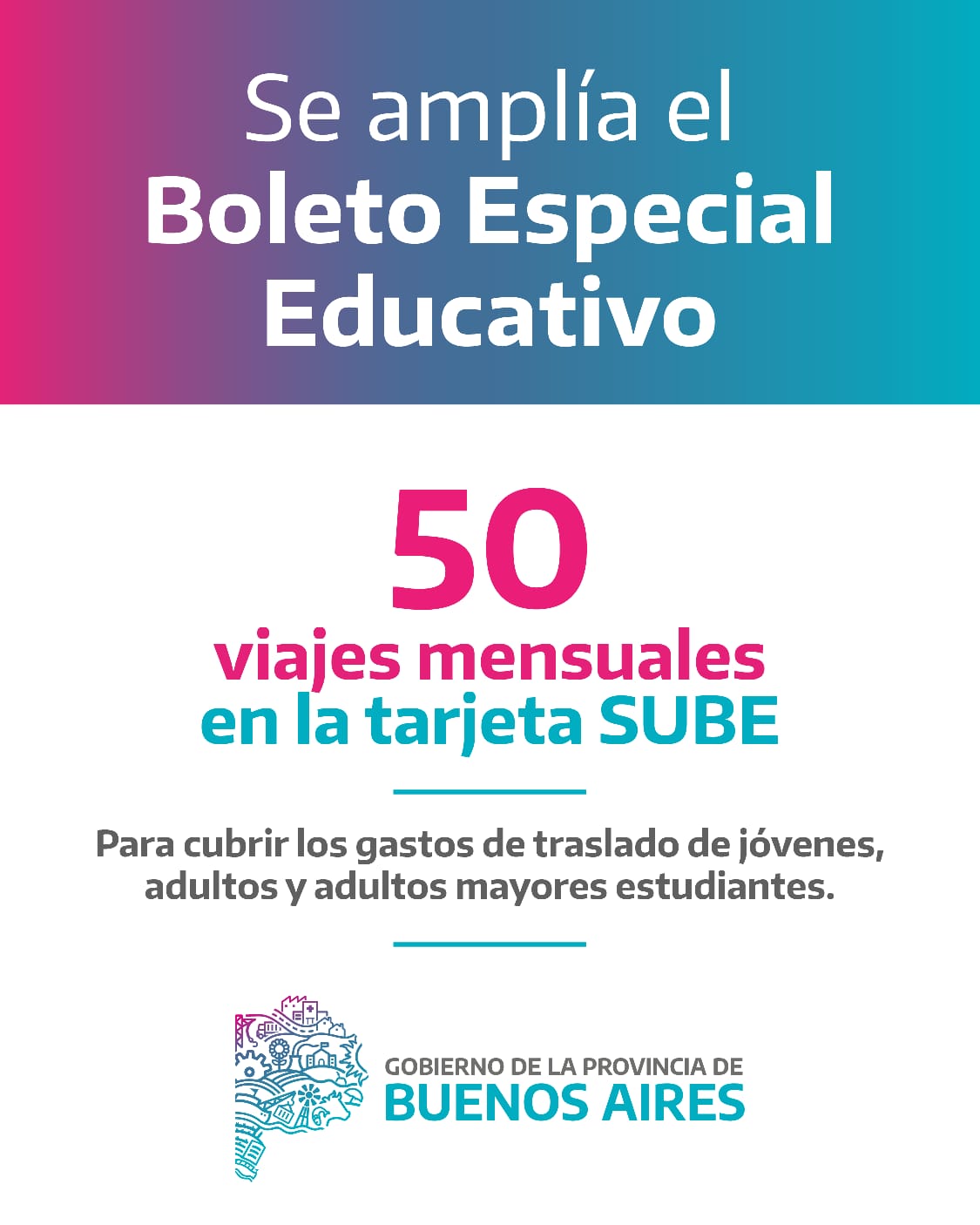 Se amplía el Boleto Especial Educativo