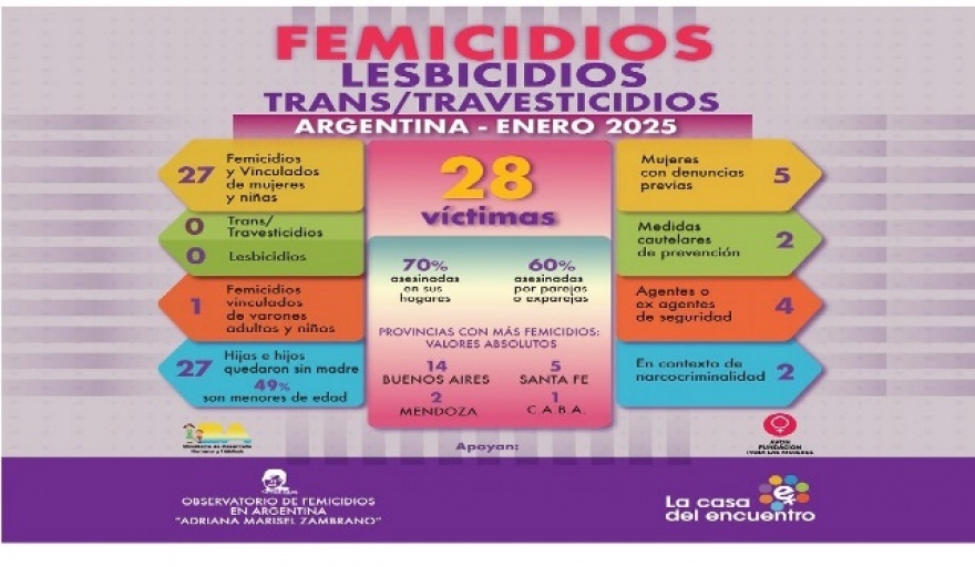 En Argentina hubo 28 víctimas violencia de género durante enero