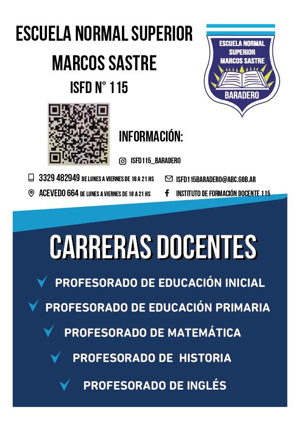 Estudia en la Escuela Marcos Sastre – Instituto Superior de Formación Docente Nº 115
